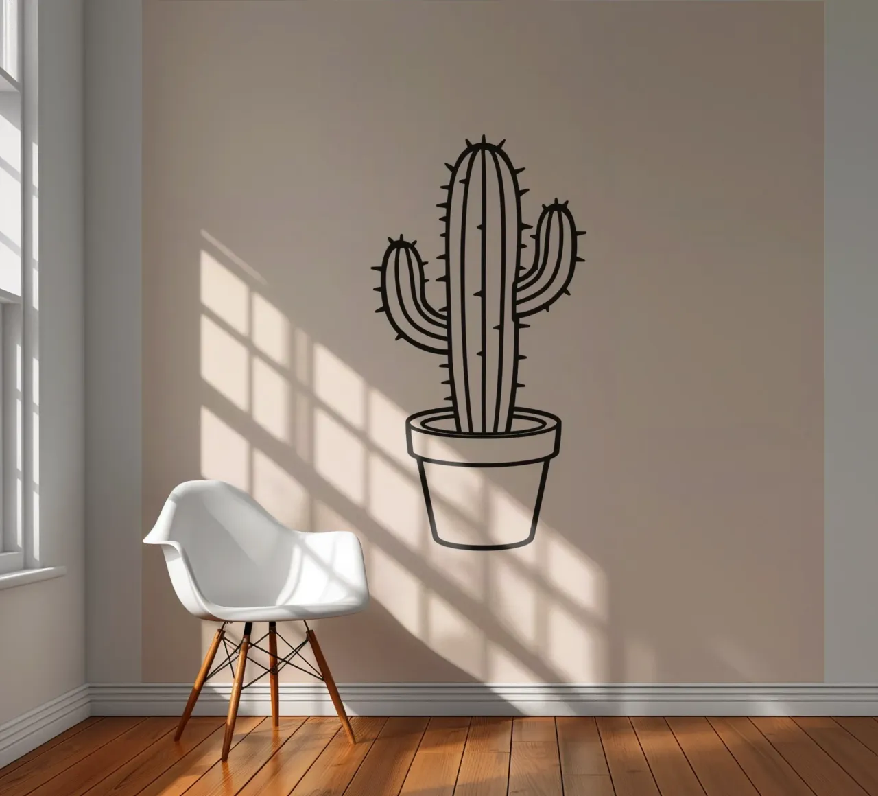 Cactus dans un pot simple présenté sur un fond uni papier peint photo de DesignDoodle