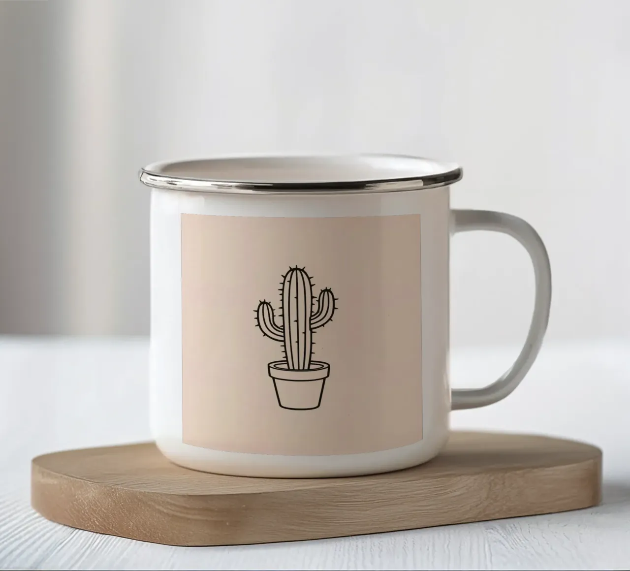 Cactus in un semplice vaso esposto su uno sfondo semplice tazza in smalto da DesignDoodle