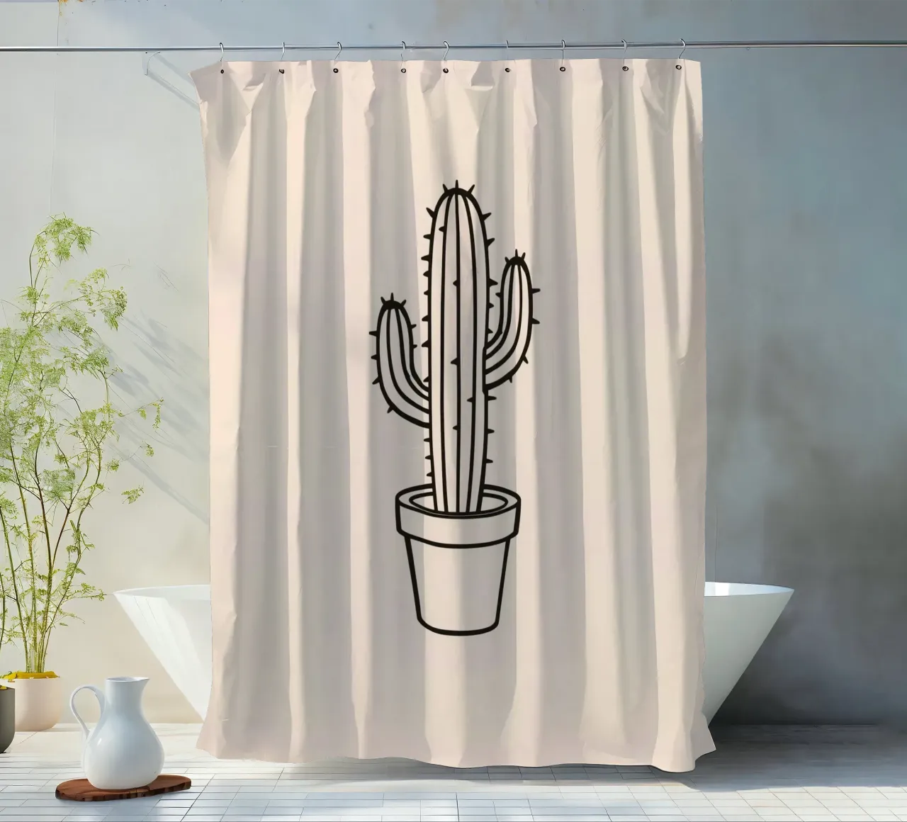 Cactus in un semplice vaso esposto su uno sfondo semplice tenda da doccia da DesignDoodle