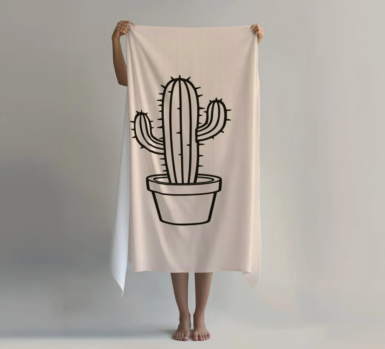 Cactus in un semplice vaso esposto su uno sfondo semplice telo mare da DesignDoodle