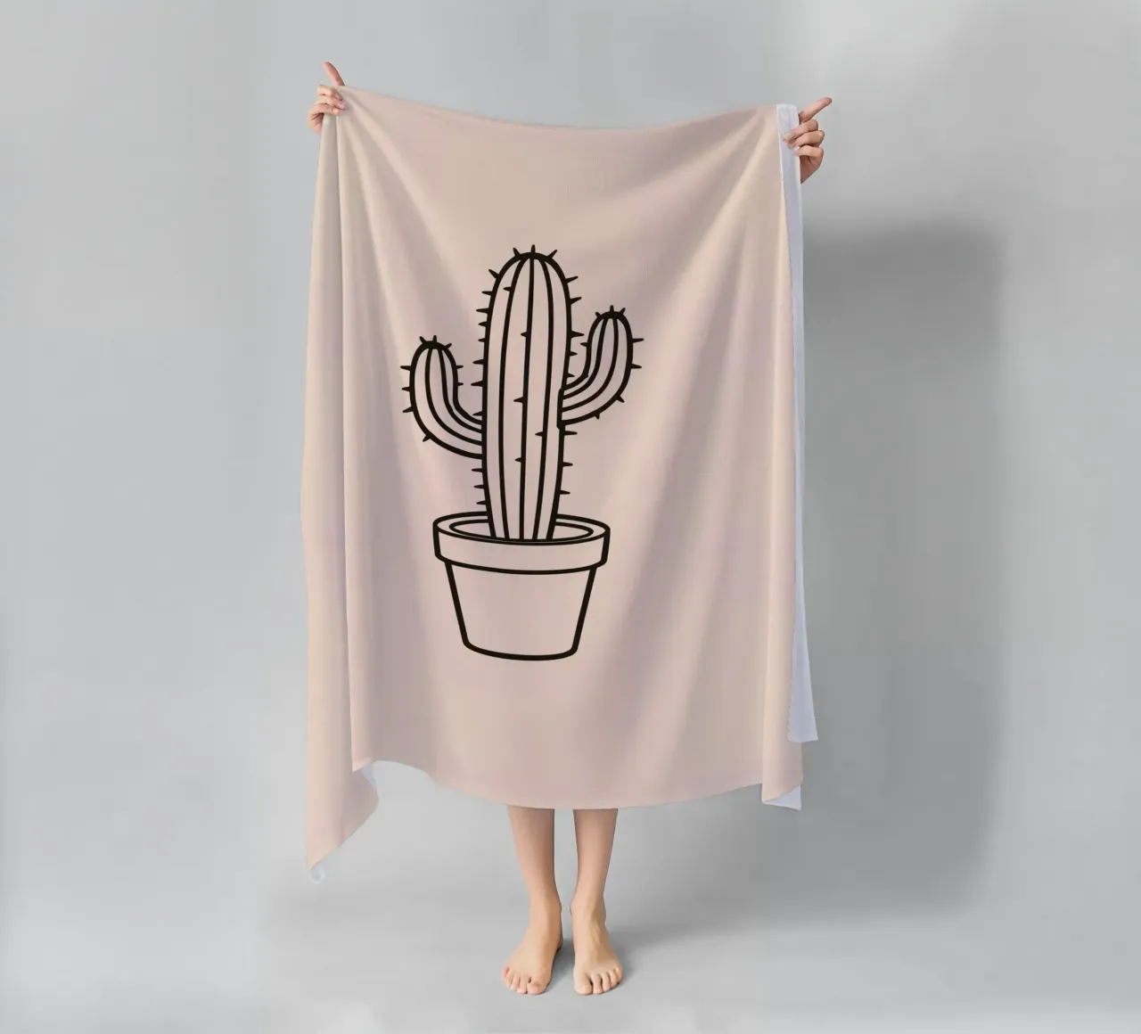 Cactus in un semplice vaso esposto su uno sfondo semplice telo mare da DesignDoodle