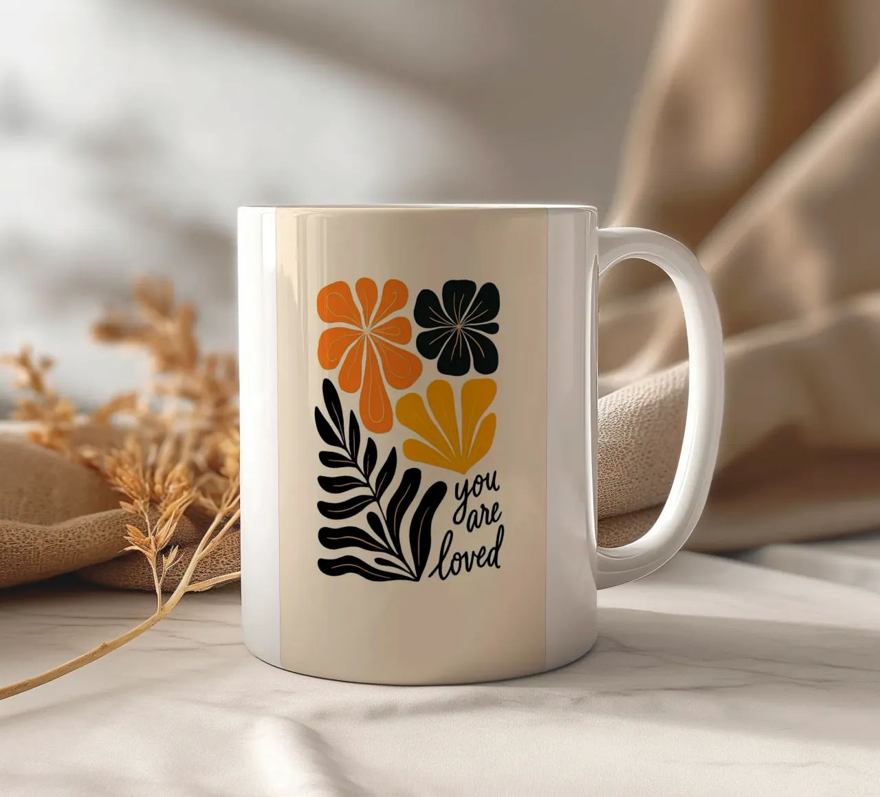Mid-Century Moderne Abstracte Botanische Print keramische mok van inspirational quote