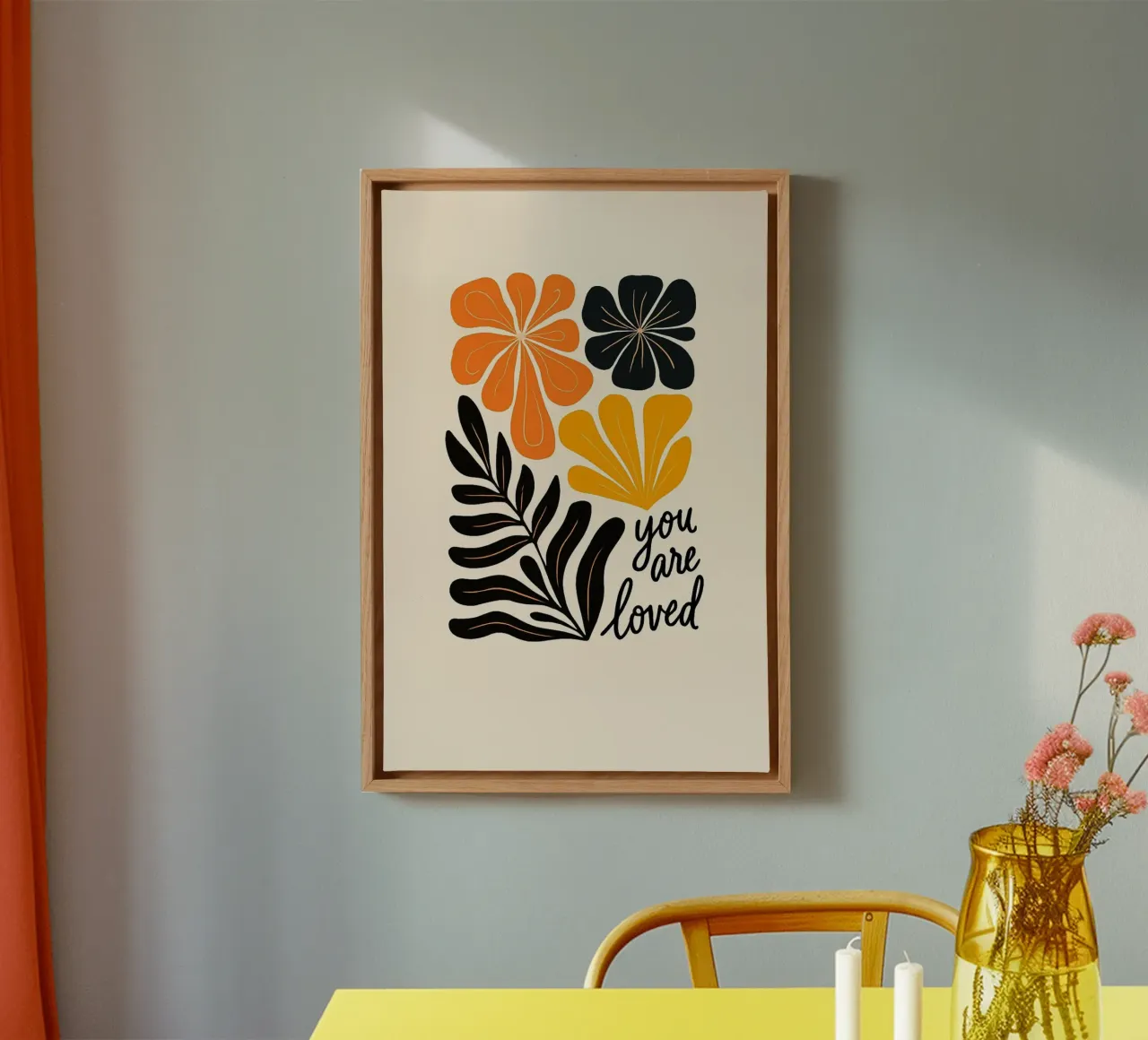 Mid-Century Moderne Abstracte Botanische Print canvas met Baklijst van inspirational quote