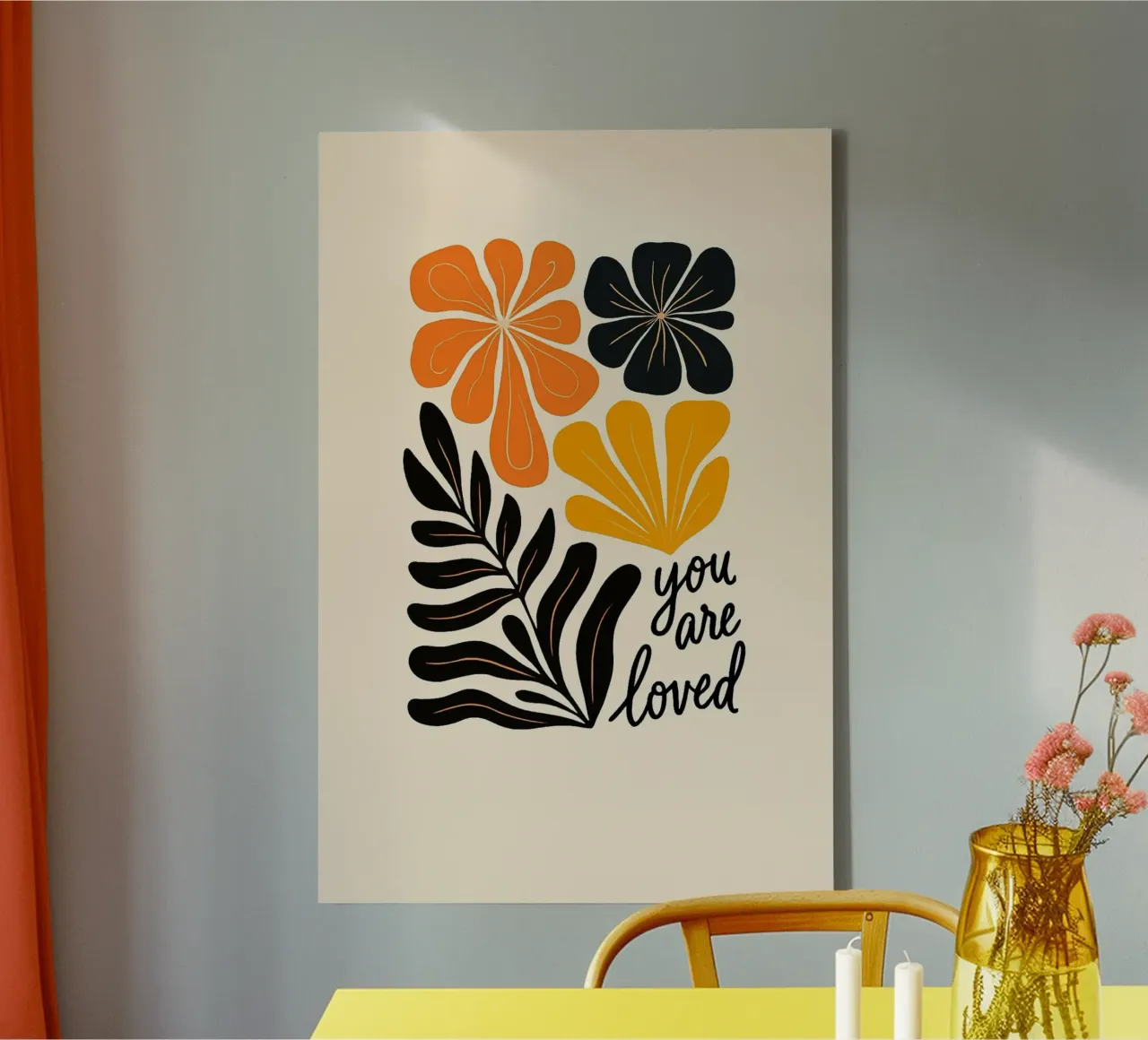 Mid-Century Moderne Abstracte Botanische Print canvas met Baklijst van inspirational quote