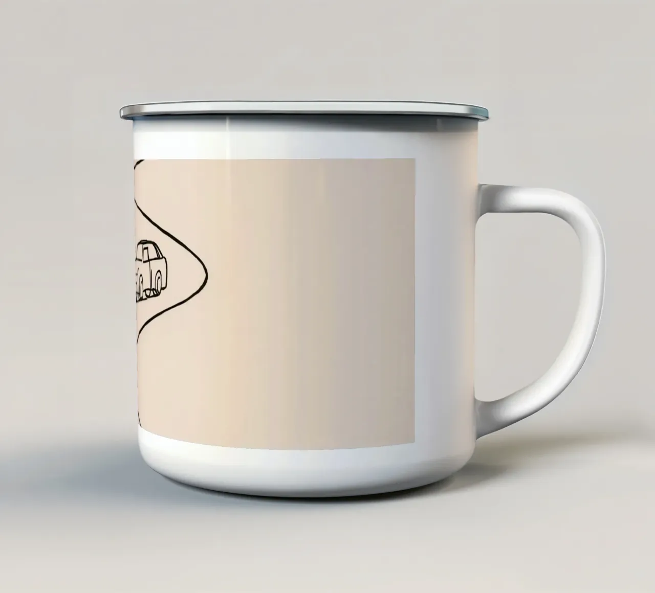 Strada curva con auto in viaggio attraverso un paesaggio aperto tazza in smalto da DesignDoodle