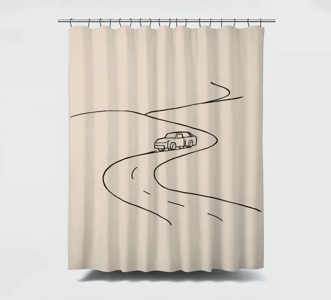 Strada curva con auto in viaggio attraverso un paesaggio aperto tenda da doccia da DesignDoodle