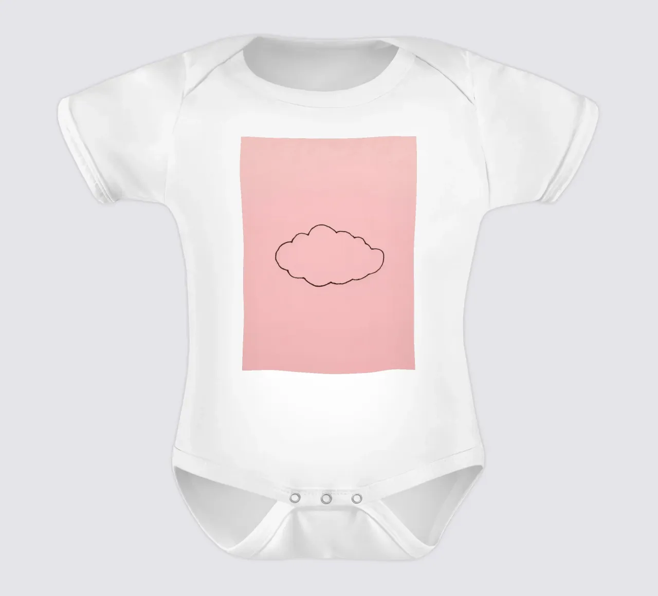 simplistic cloud design on a soft pink art short-sleeve baby romper by DesignDoodle
