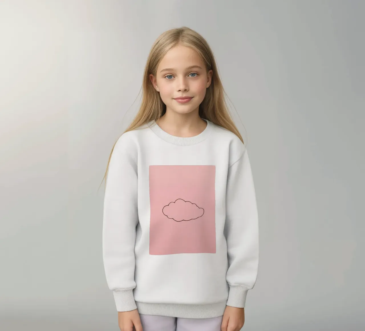 simplistic cloud design on a soft pink art kids sweatshirt by DesignDoodle