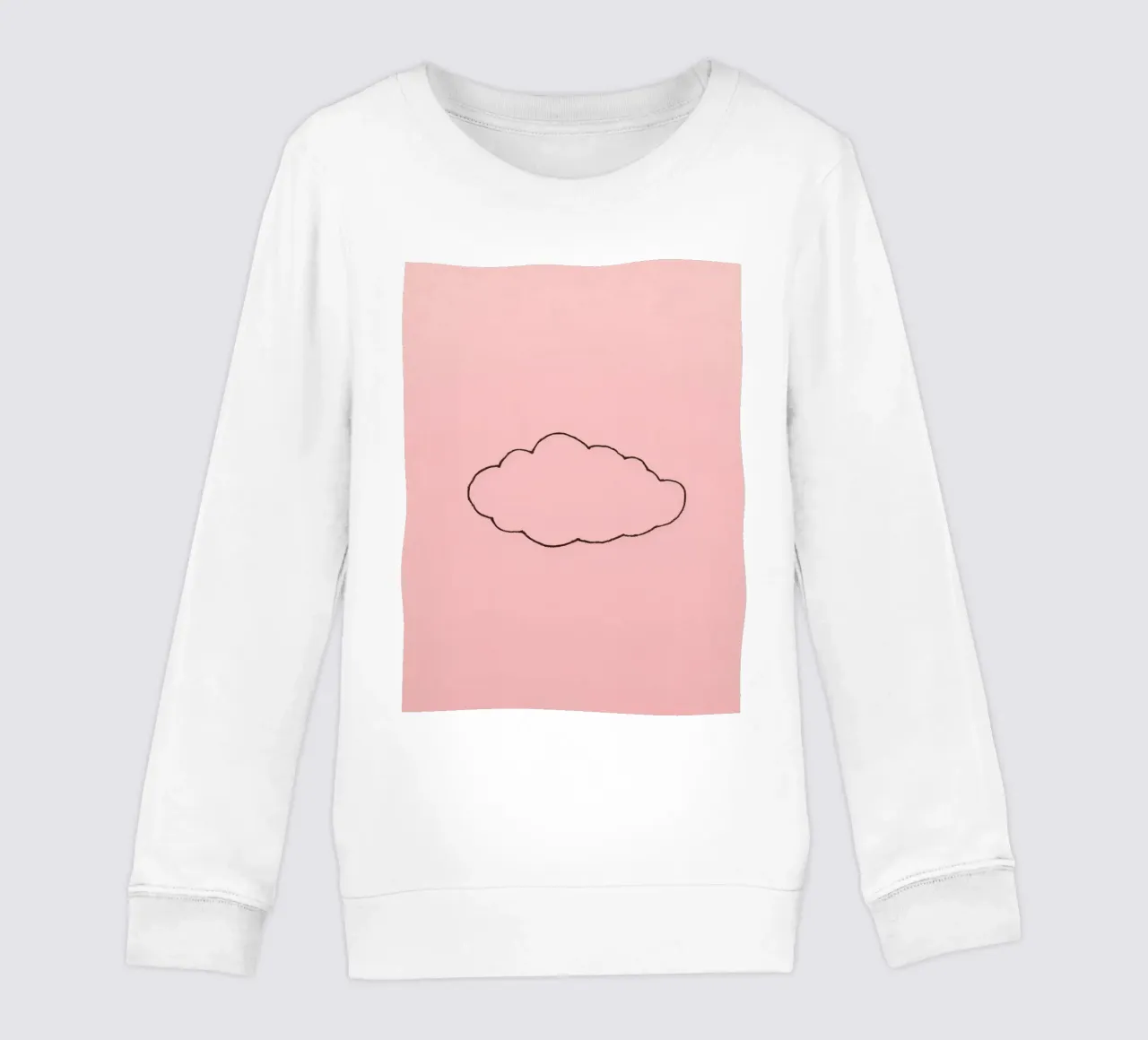 simplistic cloud design on a soft pink art kids sweatshirt by DesignDoodle