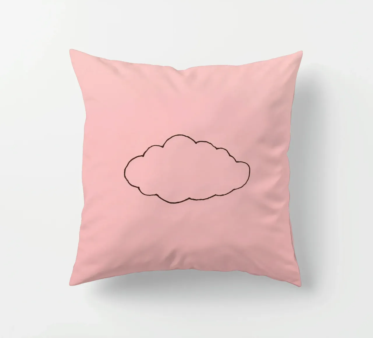 simplistic cloud design on a soft pink art decorative cushion by DesignDoodle