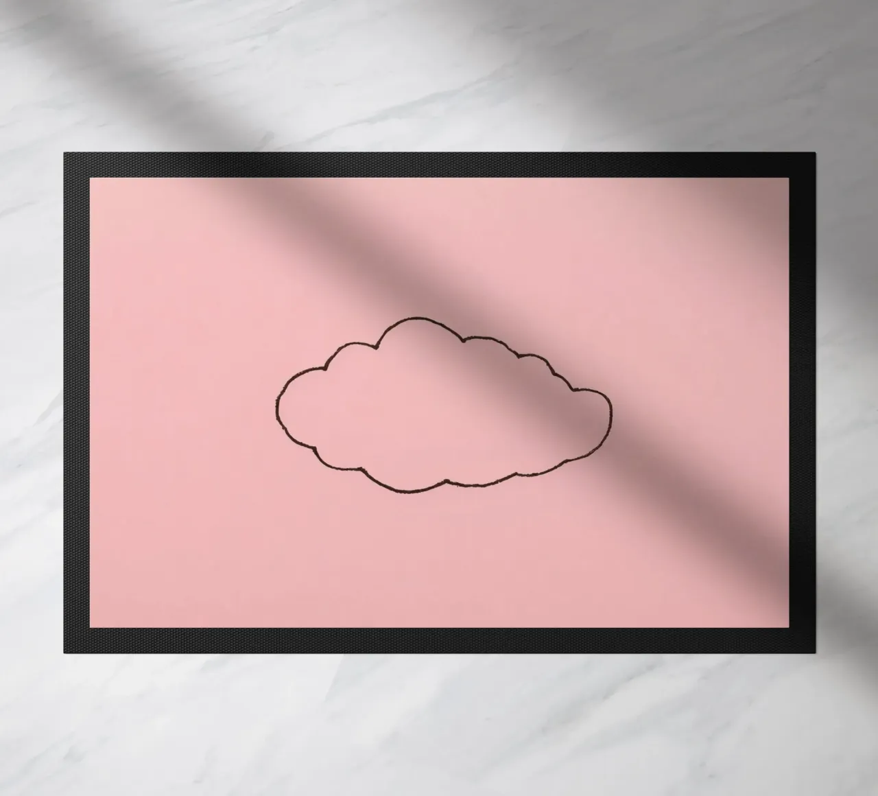 simplistic cloud design on a soft pink art doormat by DesignDoodle