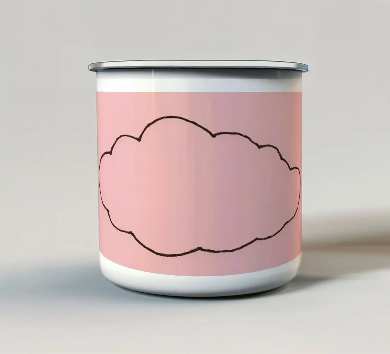 disegno semplicistico di una nuvola su un'arte rosa tenue tazza in smalto da DesignDoodle