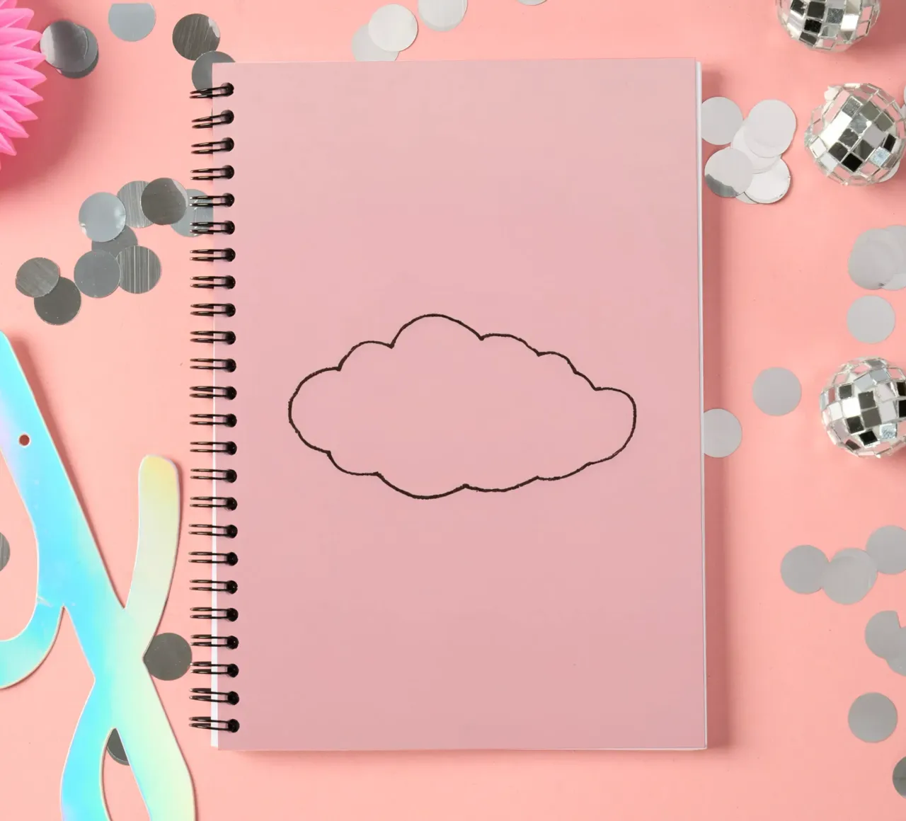 simplistic cloud design on a soft pink art spiral notebook by DesignDoodle