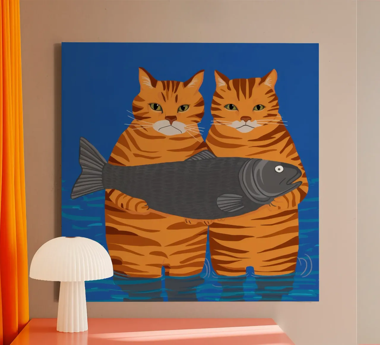 Triumphierende Fisch-Trophäe Leinwand mit Schattenfugenrahmen von Mossy Pigment
