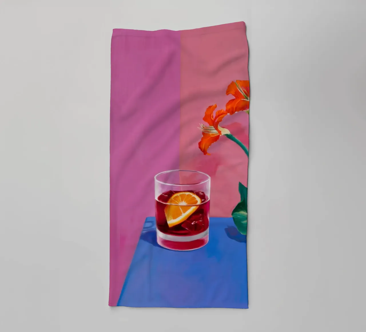 Sunset Negroni Bloom asciugamano da bagno da Mossy Pigment