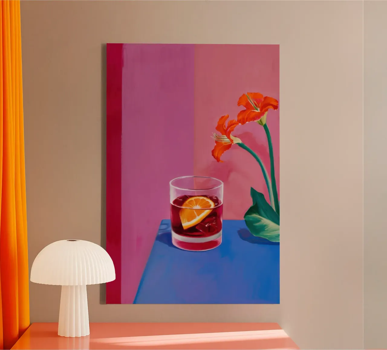 Sunset Negroni Bloom tela con Cornice a cassetta da Mossy Pigment