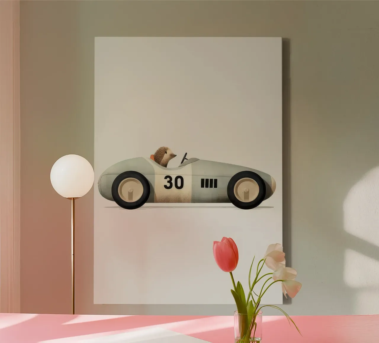 hedgehog in car canvas met Baklijst van muench benjamin