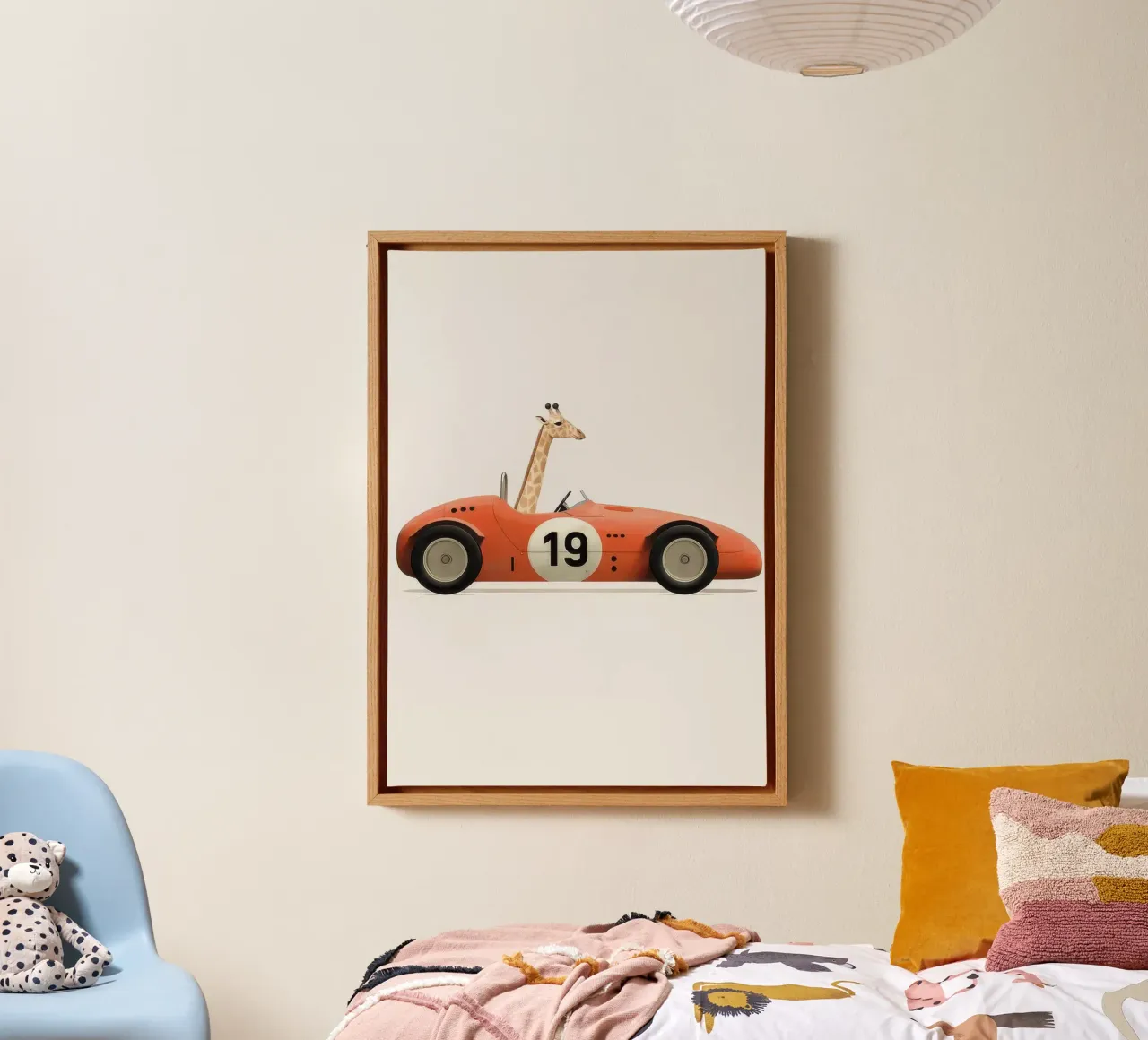 Giraffe in auto canvas met Baklijst van muench benjamin