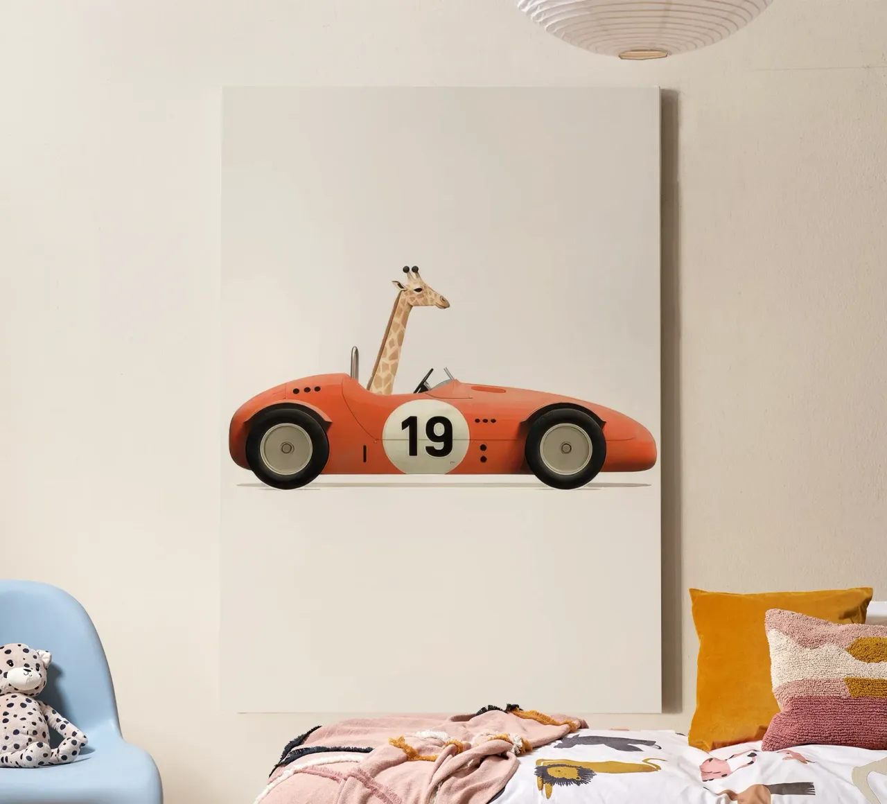 Giraffe in auto canvas met Baklijst van muench benjamin