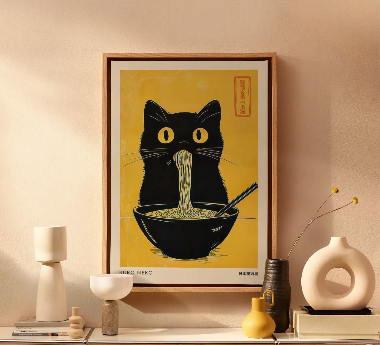 KURO Neko - Nodle Katze Leinwand mit Schattenfugenrahmen von muench benjamin