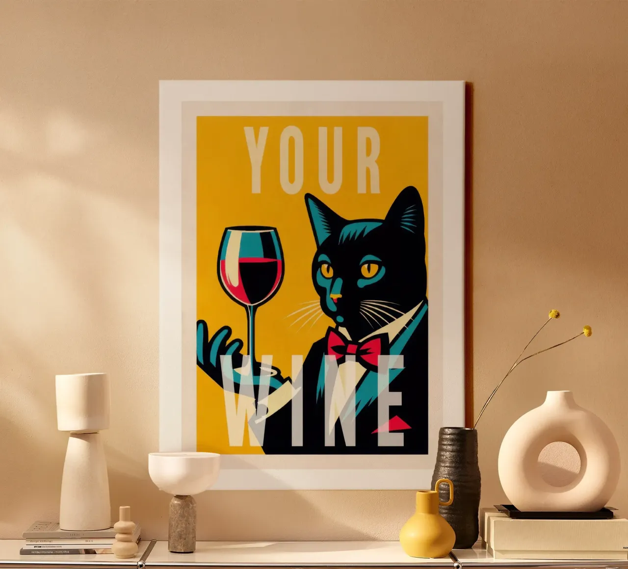 CAt nero e vino rosso tela con Cornice a cassetta da muench benjamin