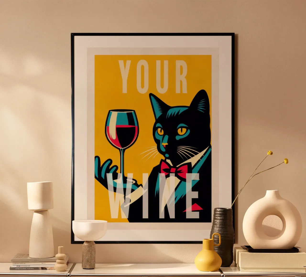 CAt nero e vino rosso poster da muench benjamin
