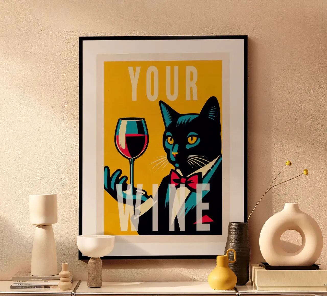 CAt nero e vino rosso poster da muench benjamin