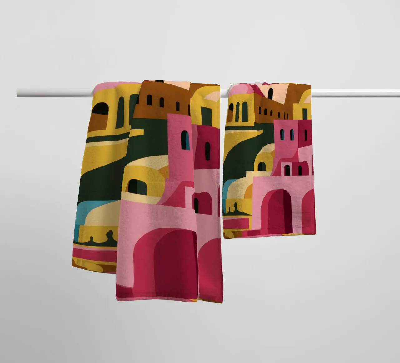 Cubist Village Kaleidoscope towel by Mossy Pigment