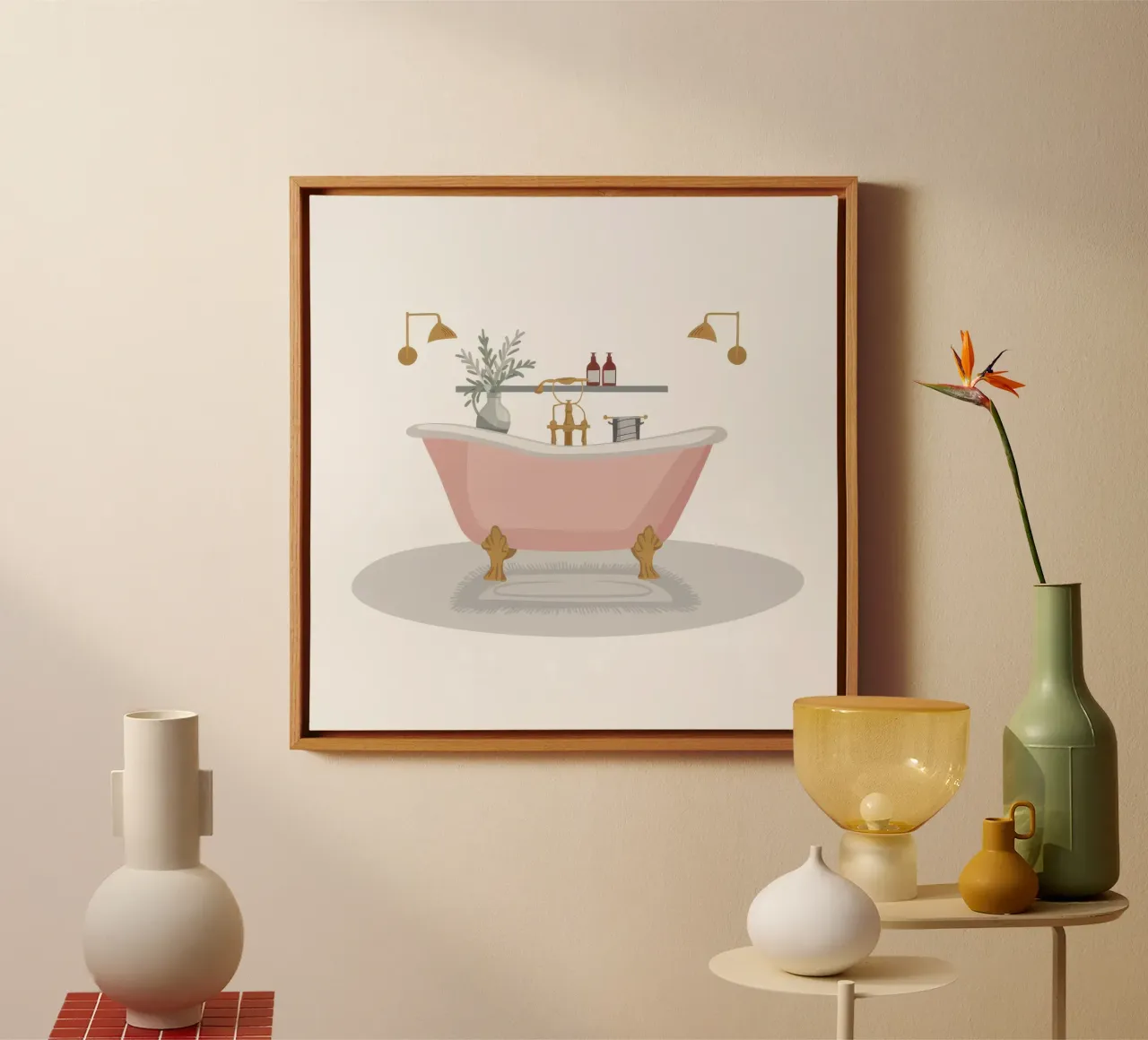 Bagno rosa Cura di sé tela con Cornice a cassetta da Hollow Years
