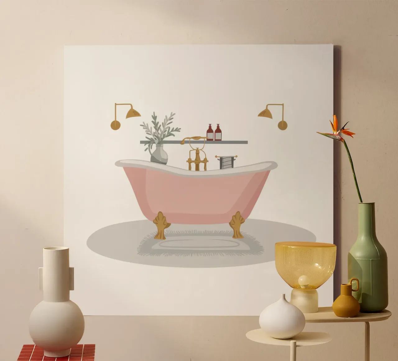 Bagno rosa Cura di sé tela con Cornice a cassetta da Hollow Years