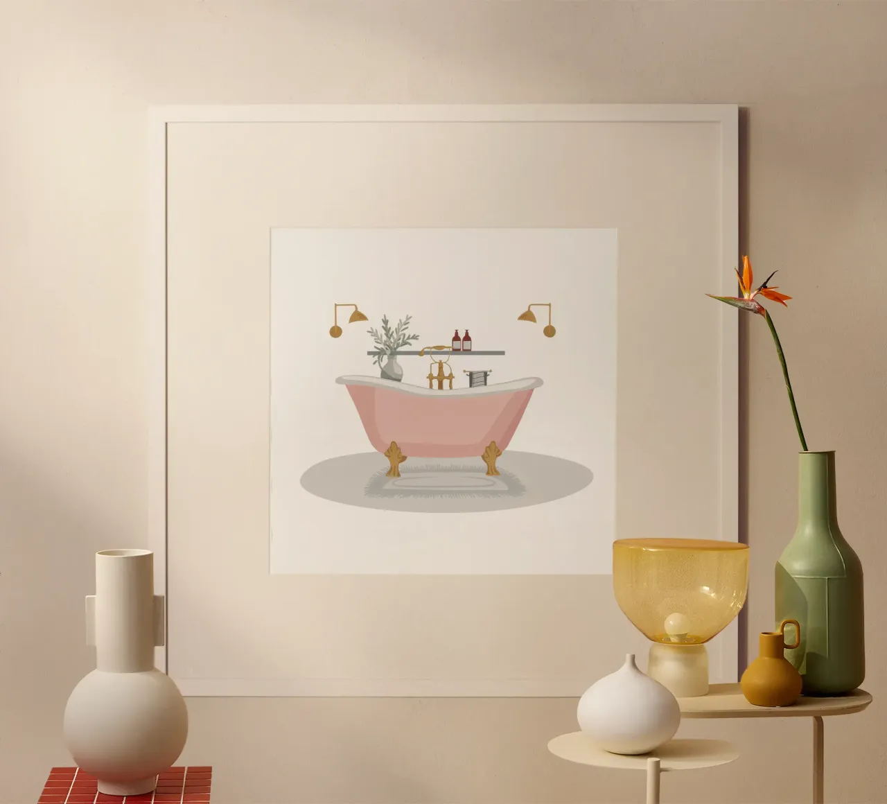 Bagno rosa Cura di sé poster con telaio in alluminio da Hollow Years