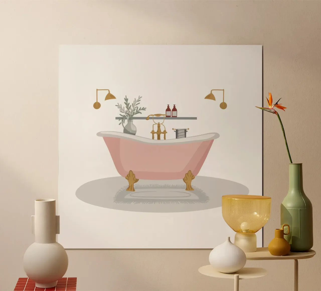 Bagno rosa Cura di sé poster con telaio in alluminio da Hollow Years