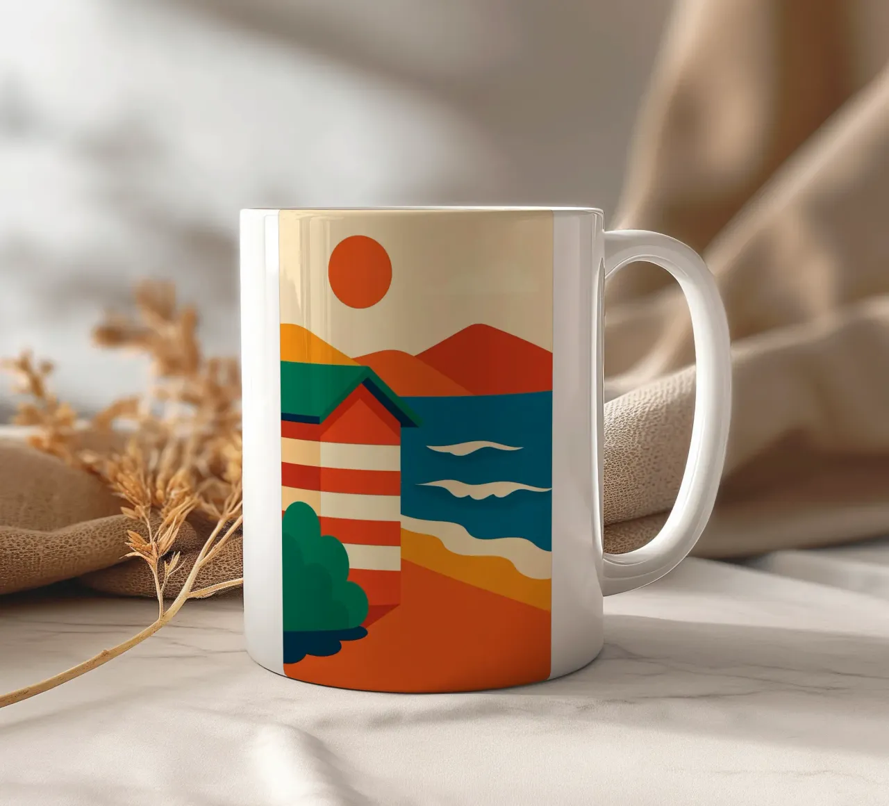 Eeuwige zomer in de gestreepte hut keramische mok van JETLAG | affiches voyage