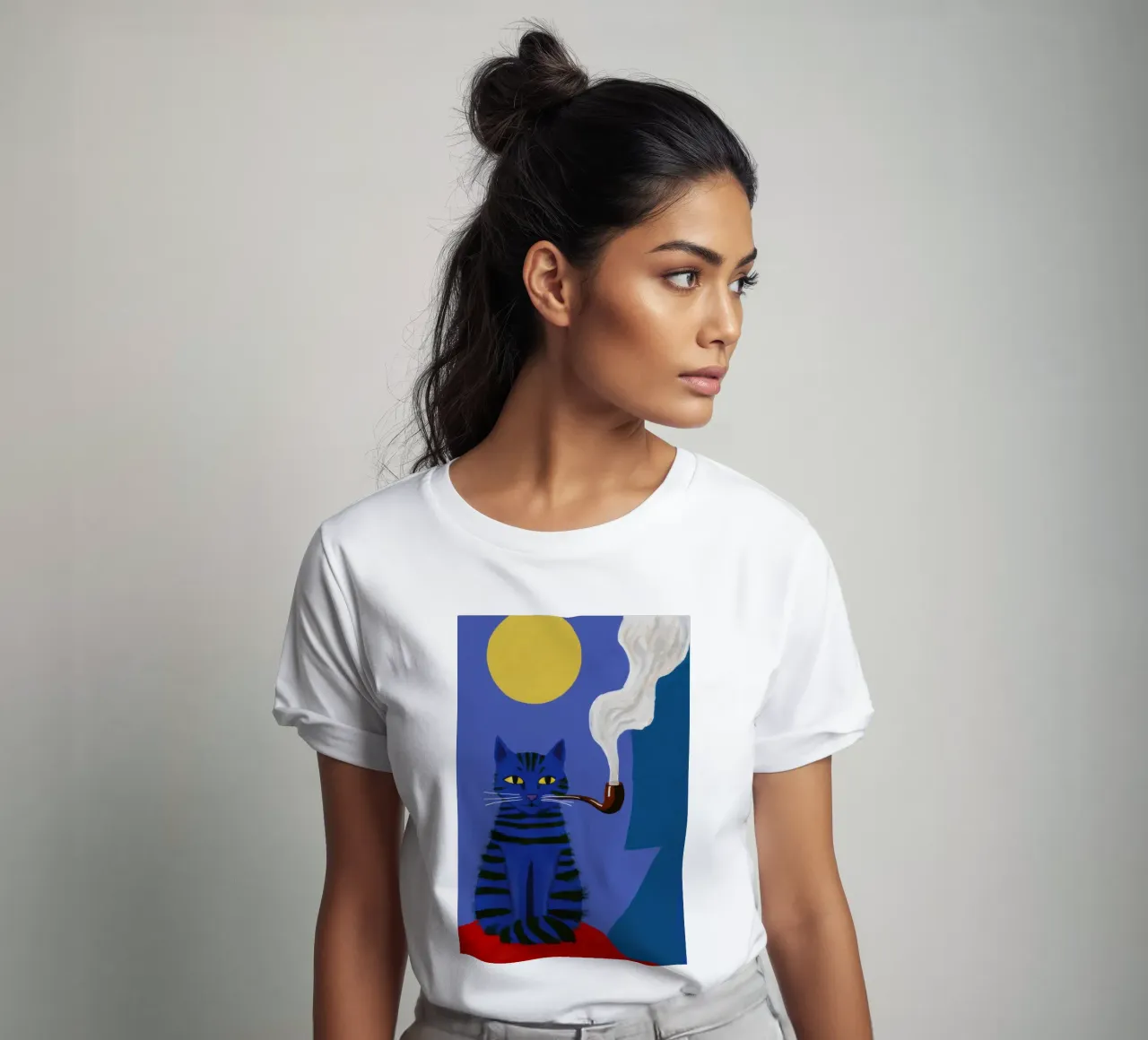 Pipa Dapper, felino fumatore t-shirt da Mossy Pigment
