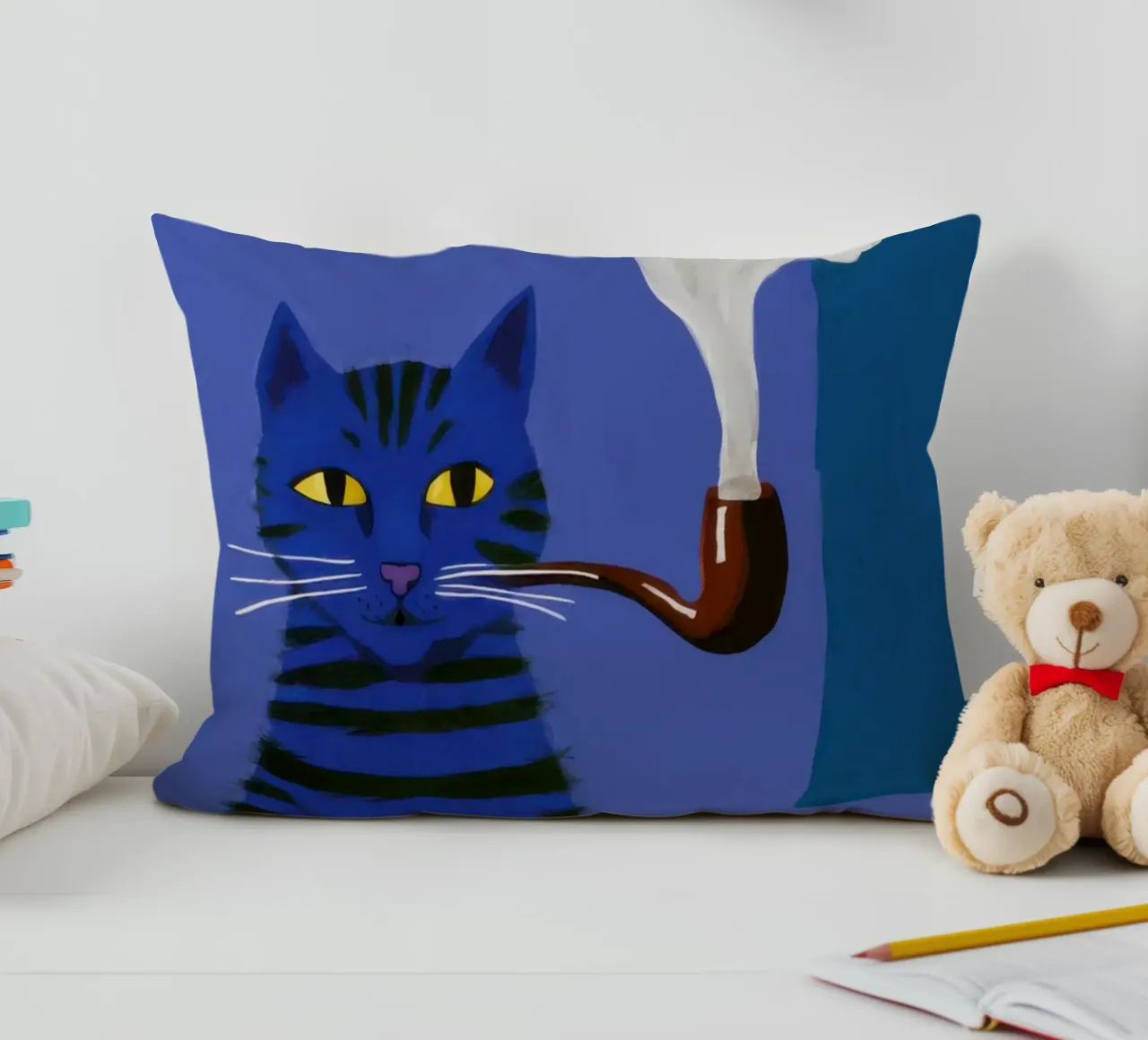 Pipa Dapper, felino fumatore cuscino da Mossy Pigment