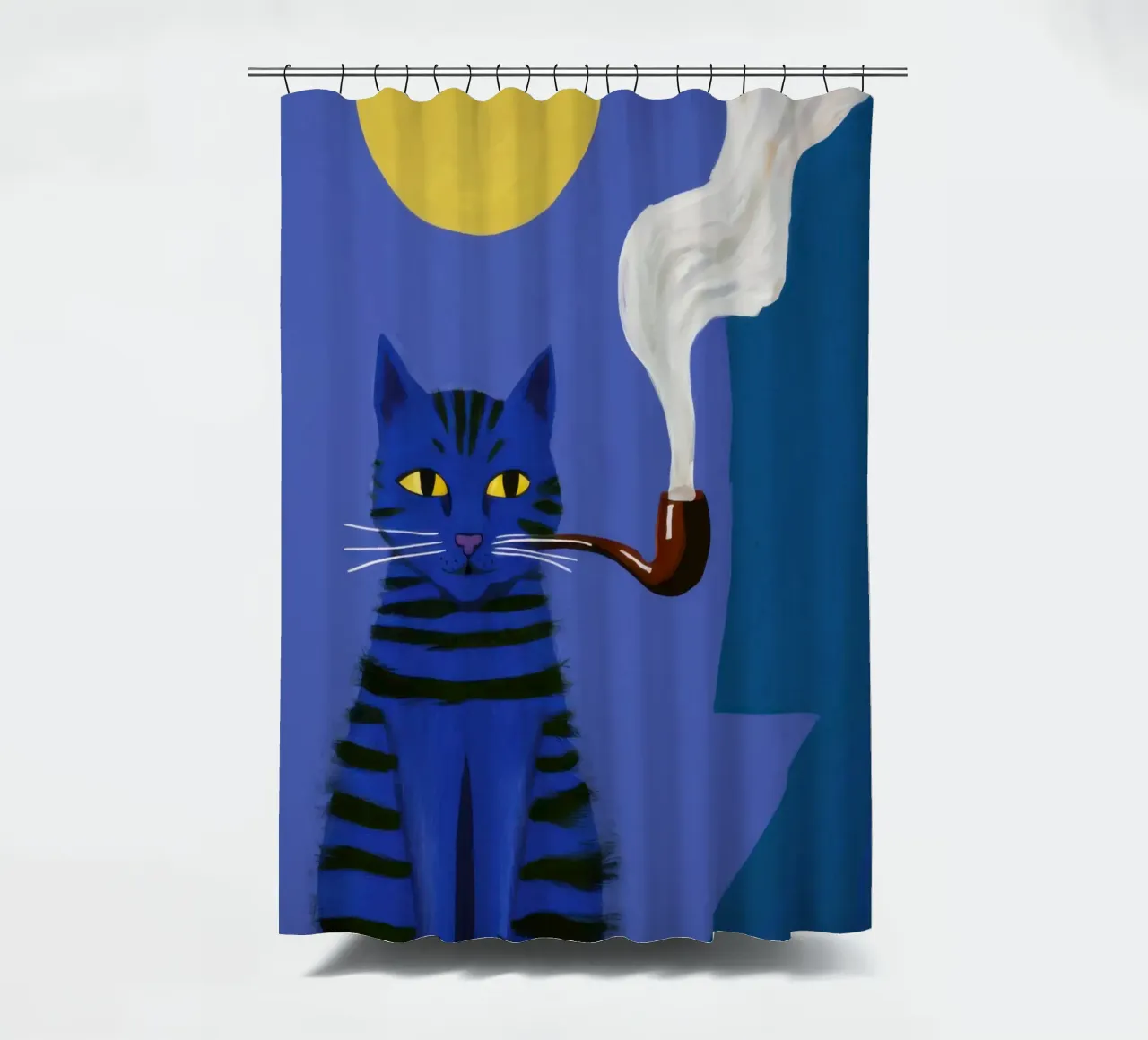 Pipa Dapper, felino fumatore tenda da doccia da Mossy Pigment