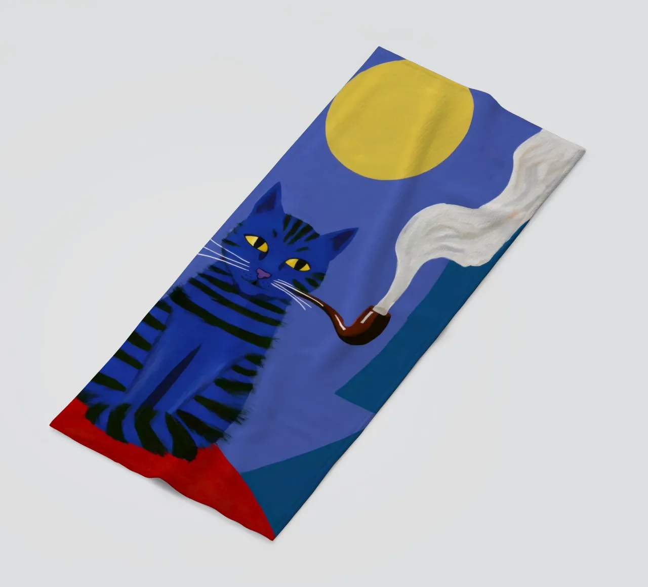 Pipa Dapper, felino fumatore telo mare da Mossy Pigment