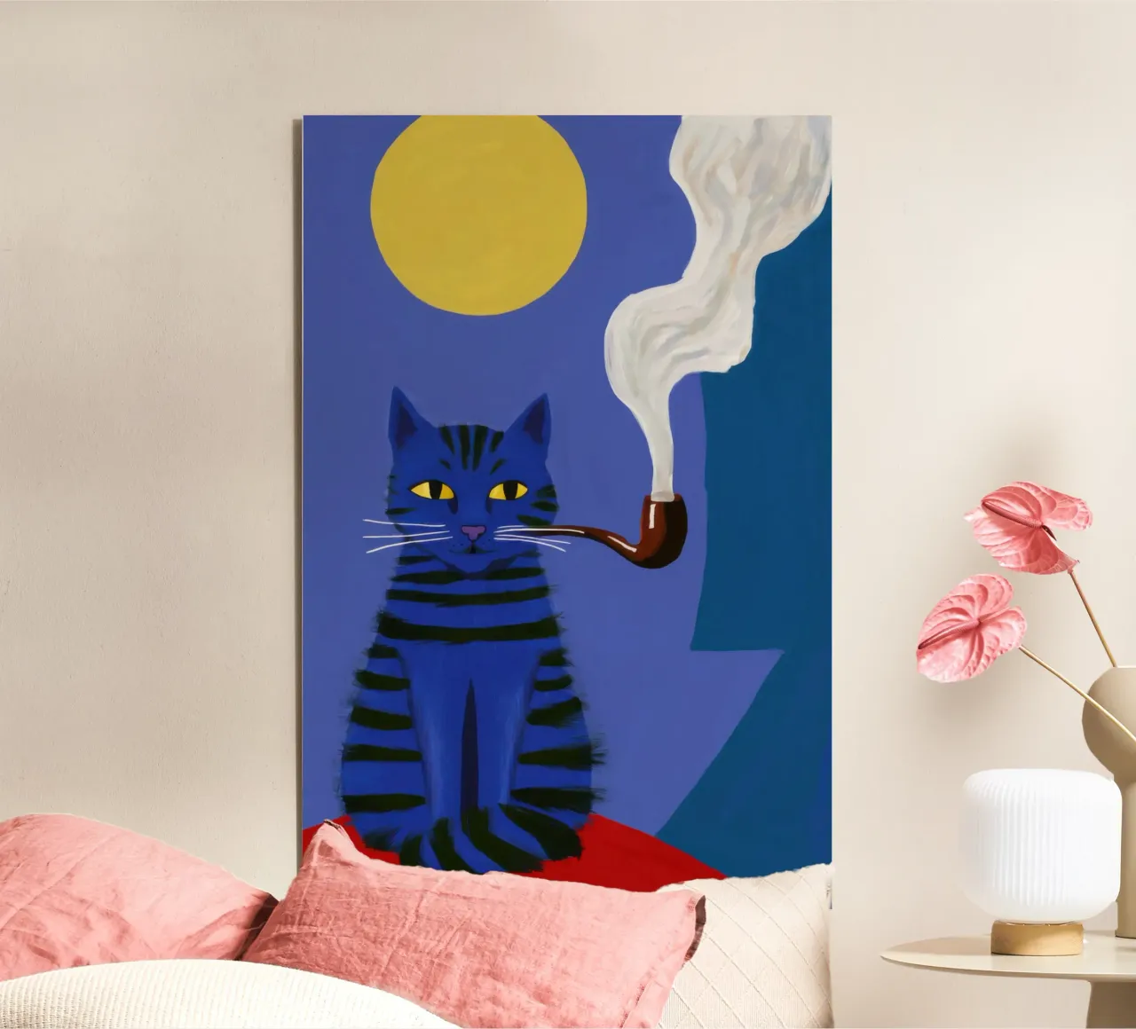 Pipa Dapper, felino fumatore alluminio dibond da Mossy Pigment