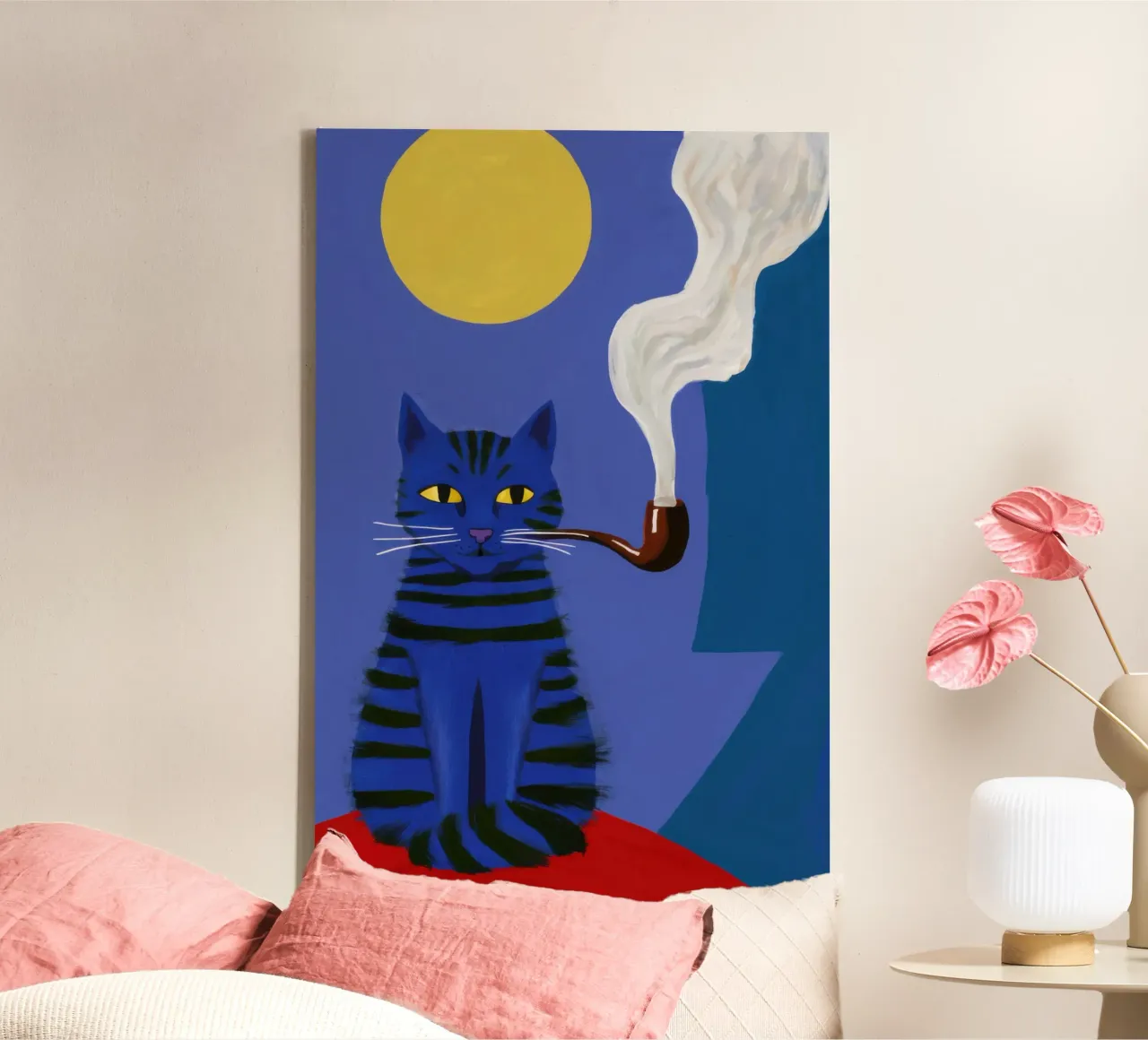Pipa Dapper, felino fumatore tela da Mossy Pigment