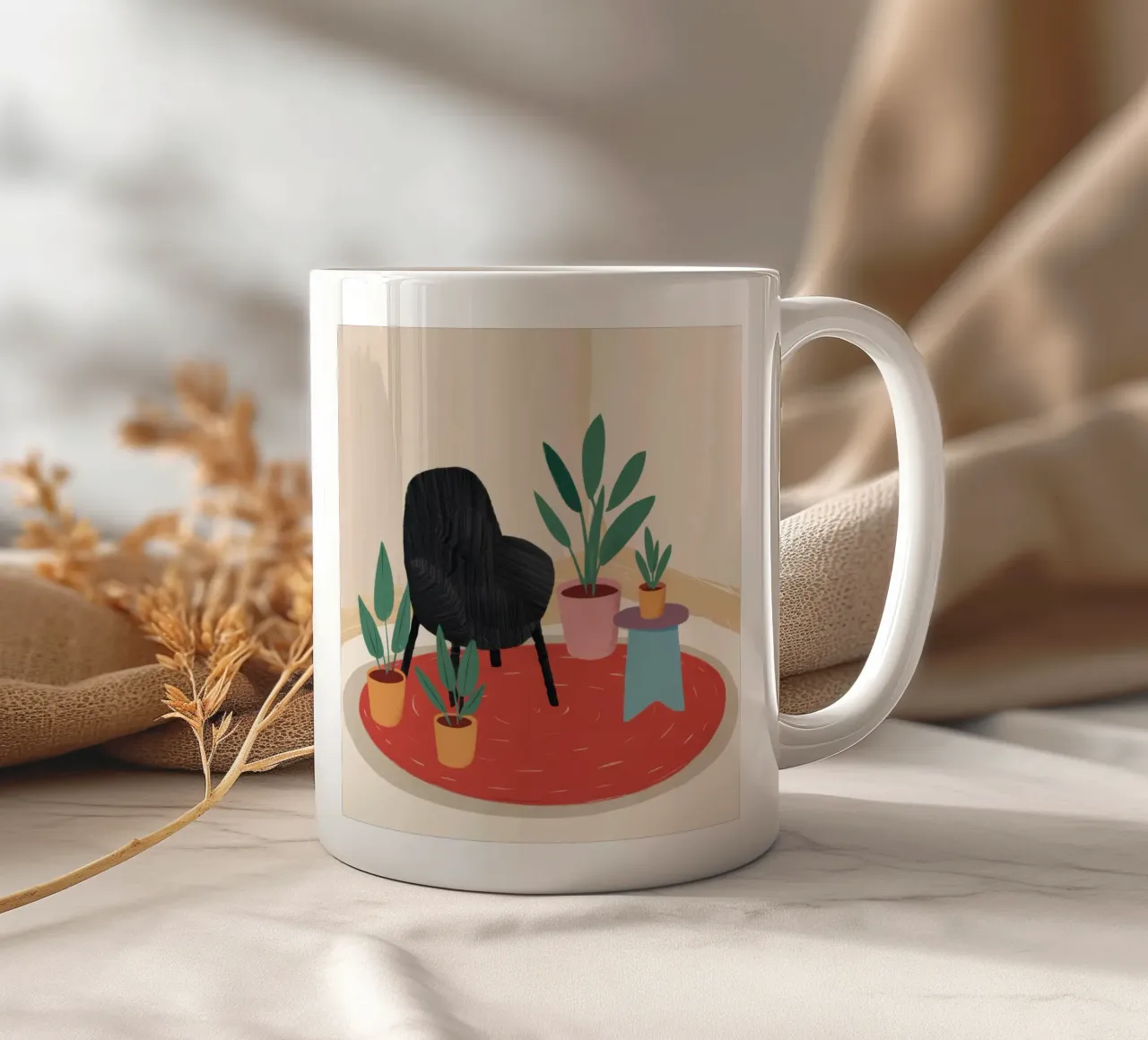Sedia nera Tappeto rosso tazza in ceramica da Hollow Years