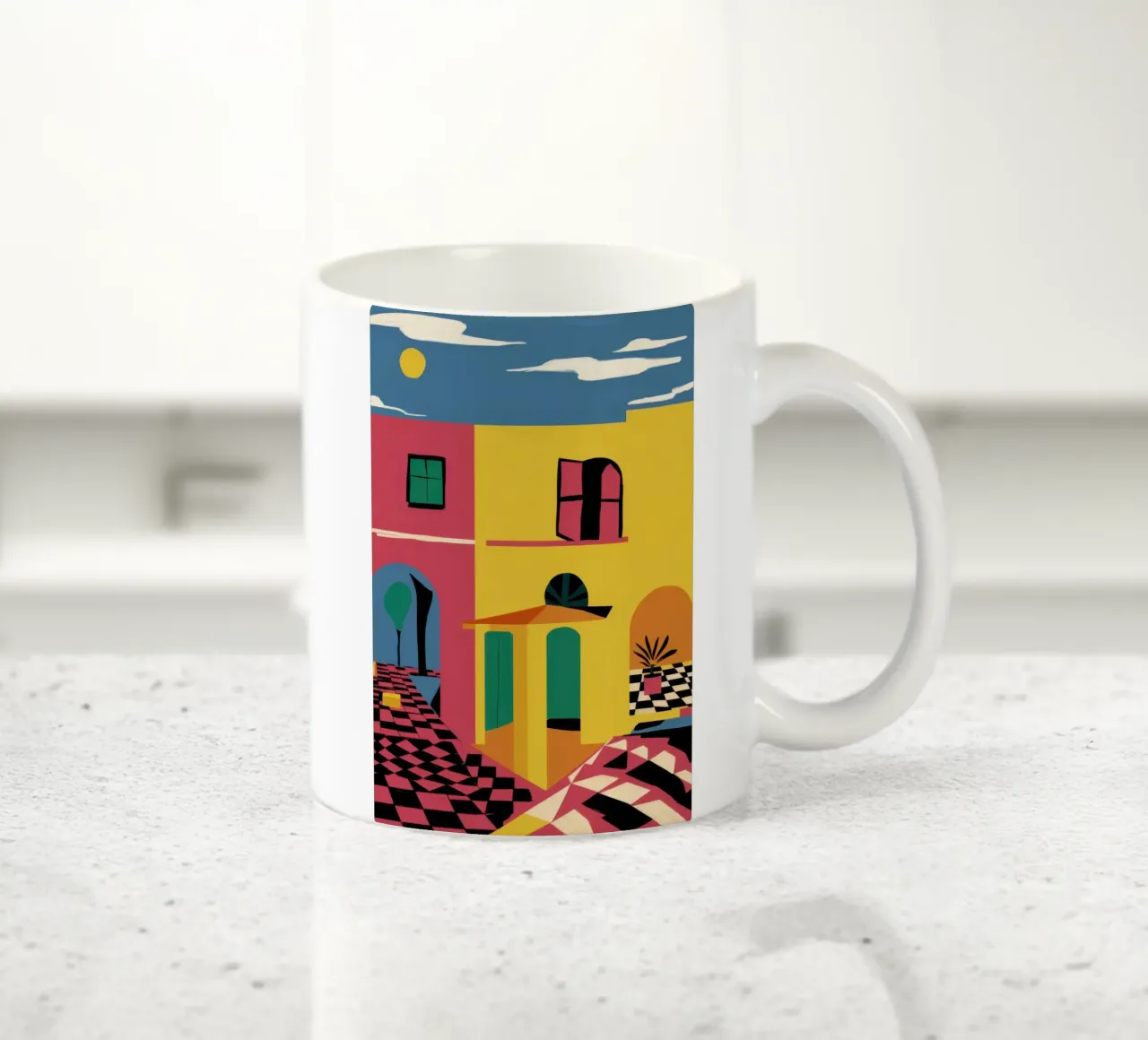 Chromatic Alleyway Stroll ceramic mug by Mossy Pigment