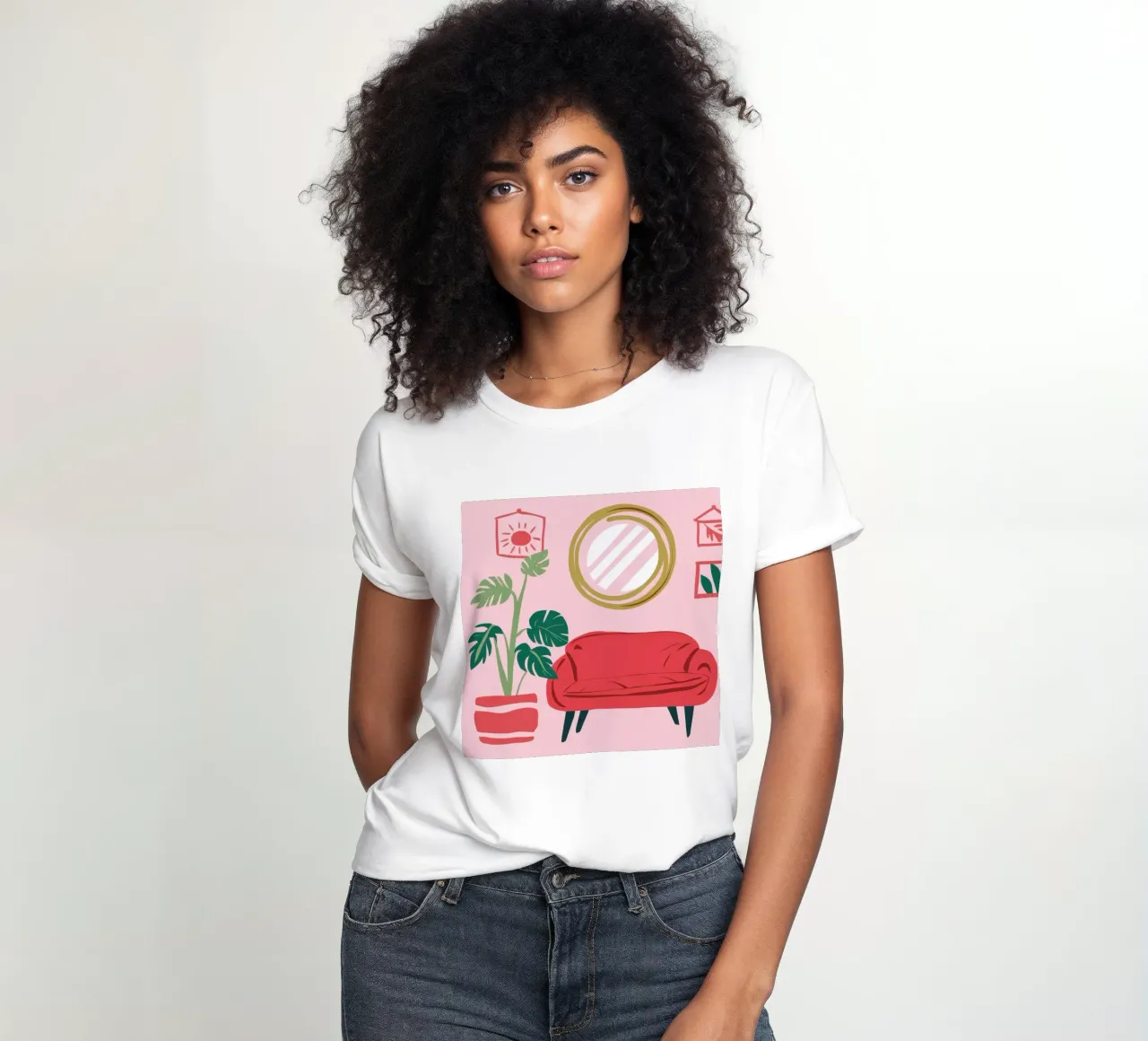 Red Sofa Gold Mirror women's fitted t-shirt by Hollow Years