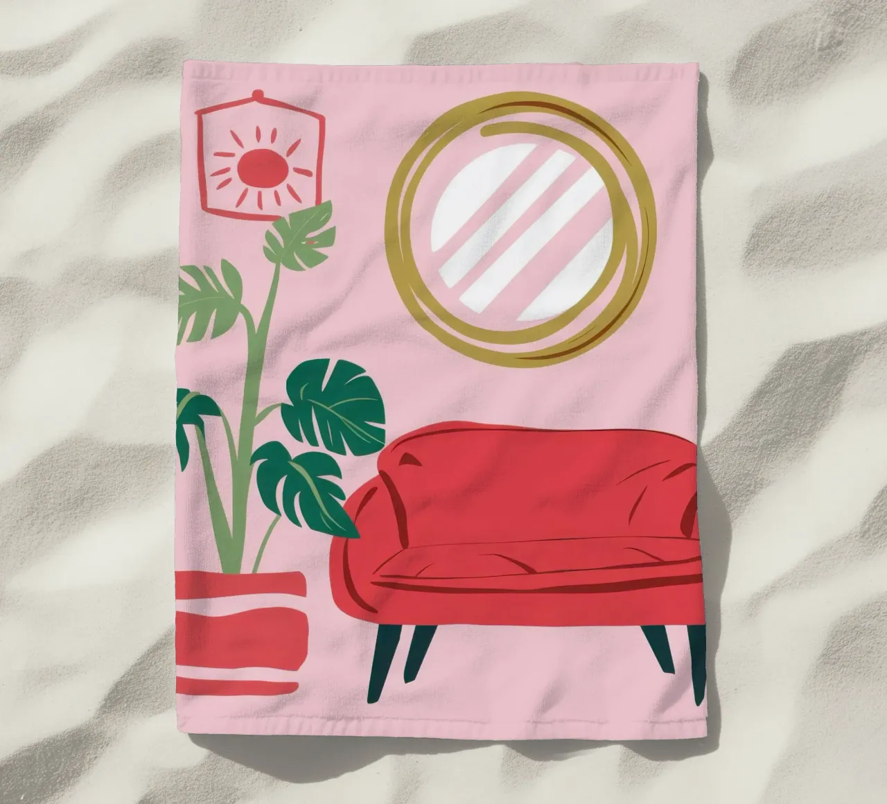 Divano rosso Specchio d'oro telo mare da Hollow Years