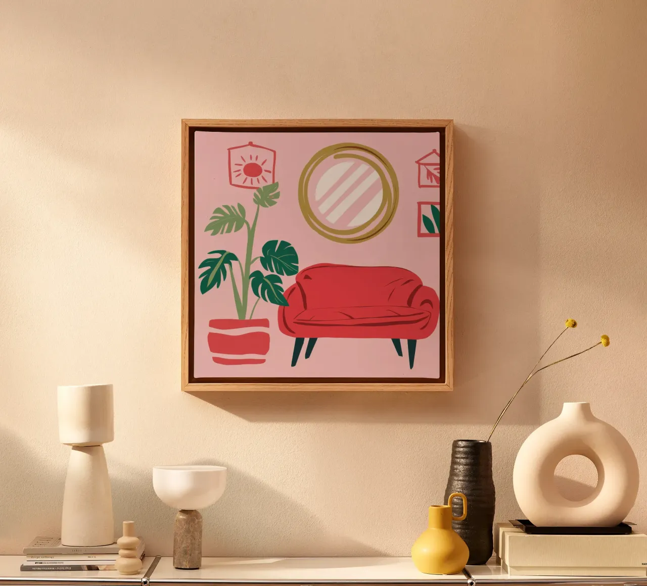 Divano rosso Specchio d'oro tela con Cornice a cassetta da Hollow Years