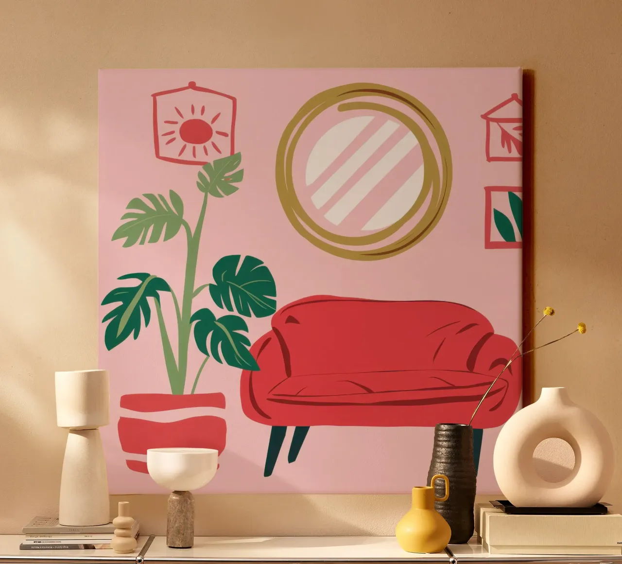 Divano rosso Specchio d'oro tela con Cornice a cassetta da Hollow Years