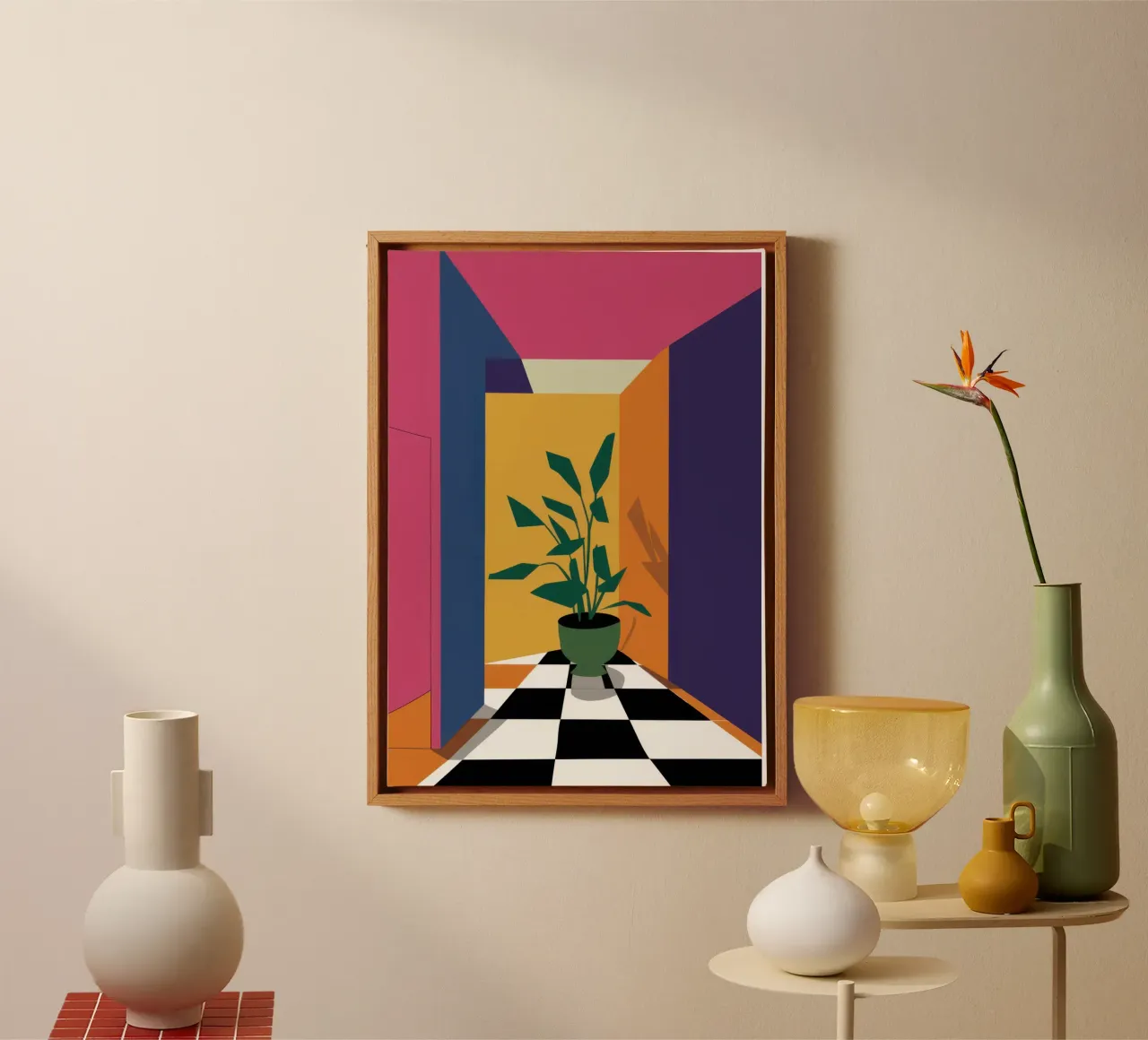 Geometric Interior Oasis canvas by Mossy Pigment