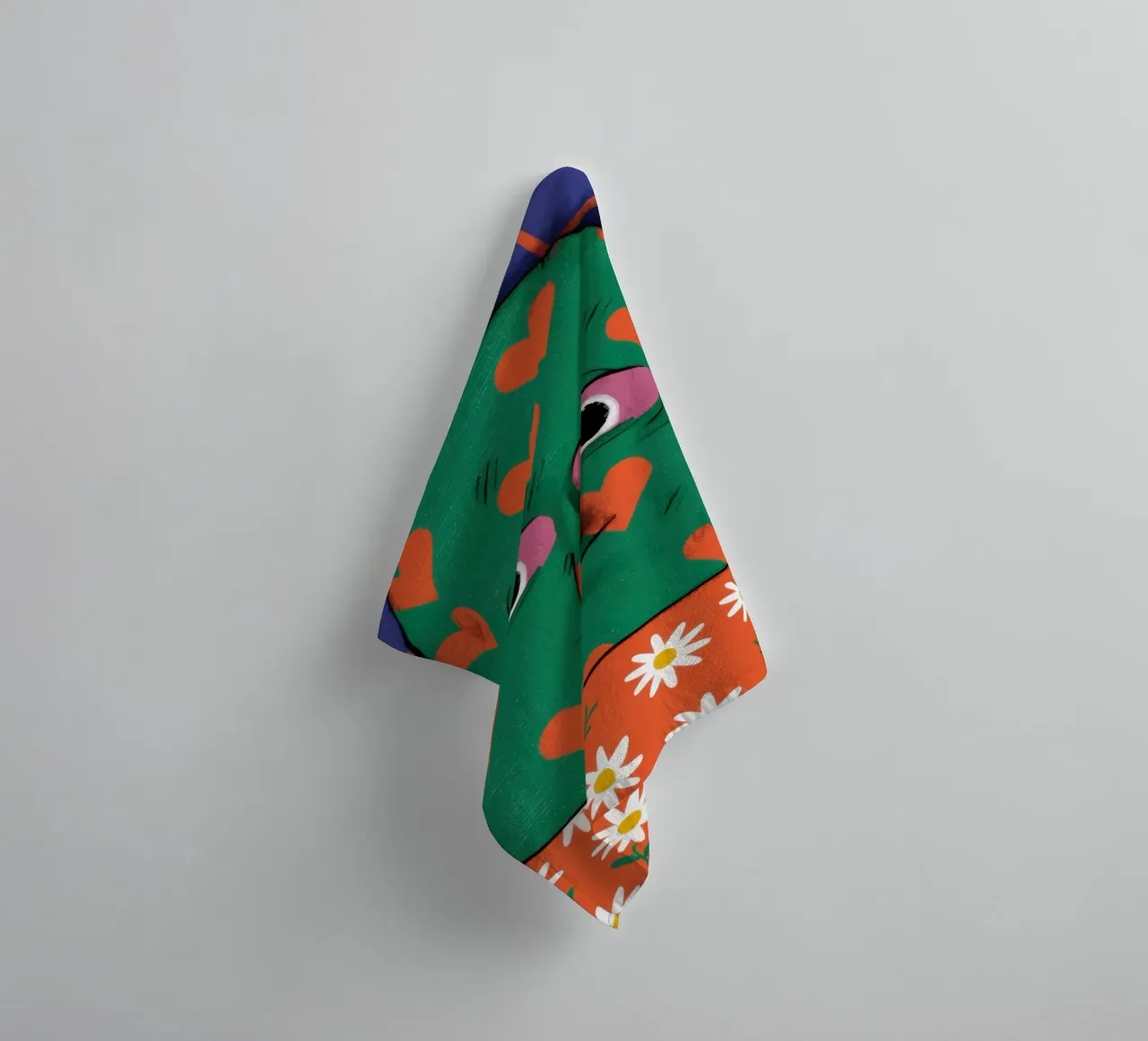 Green Heart Faced Friend towel by Arcane Lines