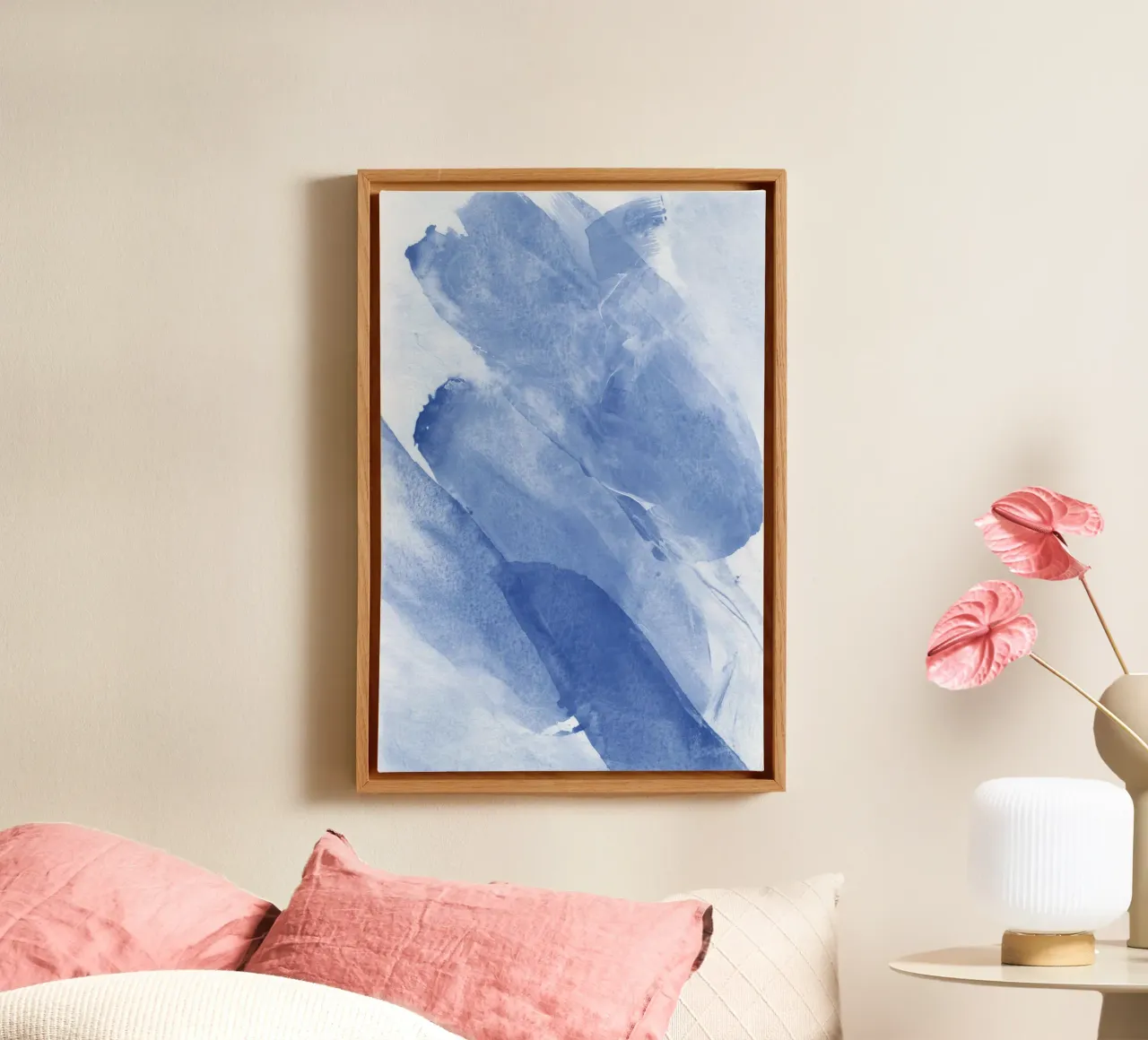 Abstrakte blaue Pinselstriche 2 Leinwand mit Schattenfugenrahmen von NouveauPrints