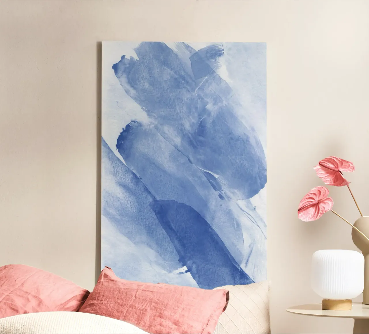 Abstrakte blaue Pinselstriche 2 Leinwand mit Schattenfugenrahmen von NouveauPrints