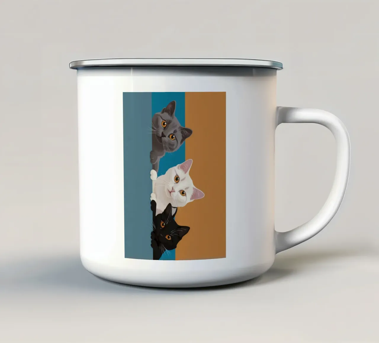 Trio felino curioso tazza in smalto da Mossy Pigment